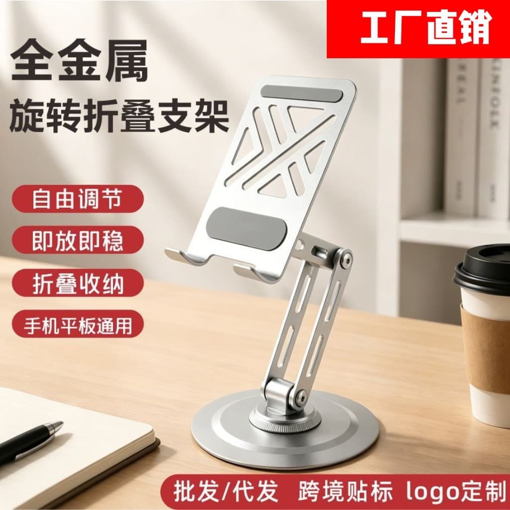 360-degree all-metal rotating folding mobile phone holder desktop tablet lazy live broadcast mobile phone holder portable stand
