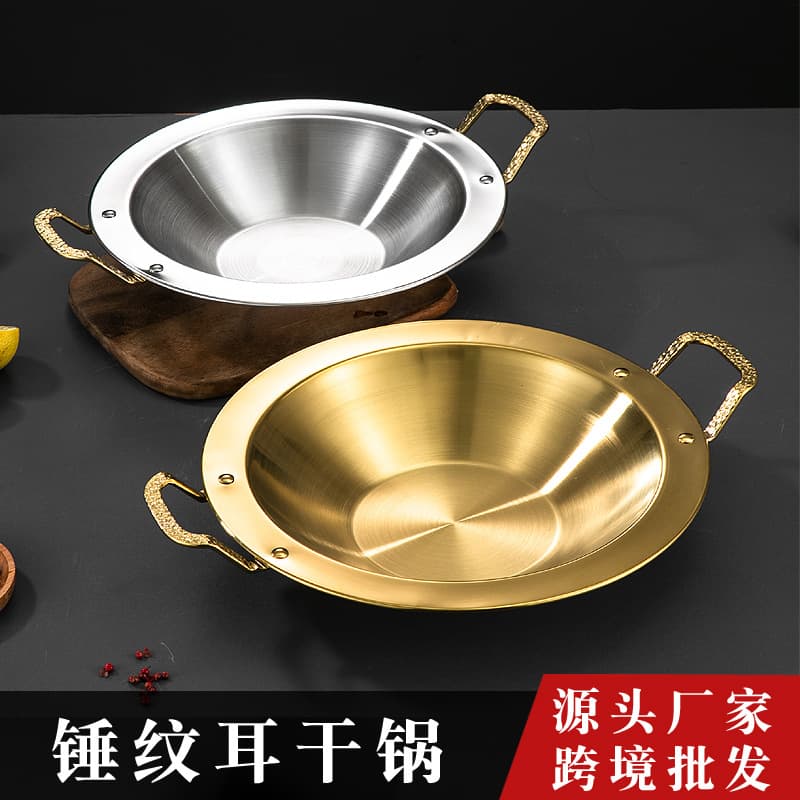 Thickened stainless steel dry pot cookware, commercial hotel restaurant, cartridge stove and induction cooker-specific new flat-bottom wide-rim pan