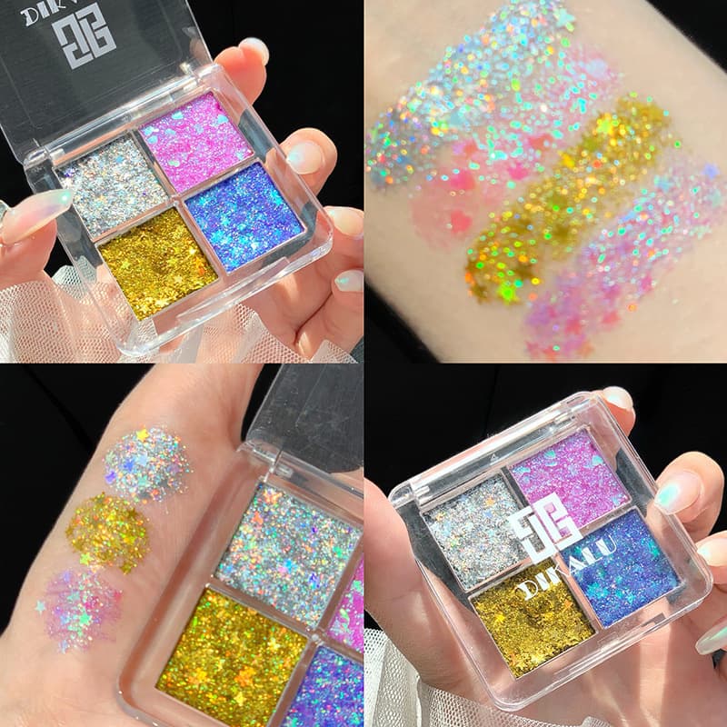 Domestic Four-Color Glitter Eyeshadow 4-Color Pumpkin Cherry Shimmer Gel Stage Makeup Eyeshadow Palette Factory Wholesale