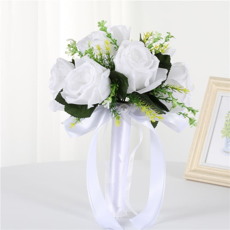 Bridesmaid White Bouquet Wedding Bride Flower Bundle Wedding Supplies Wholesale Cross-border Artificial Rose Bouquet In Stock