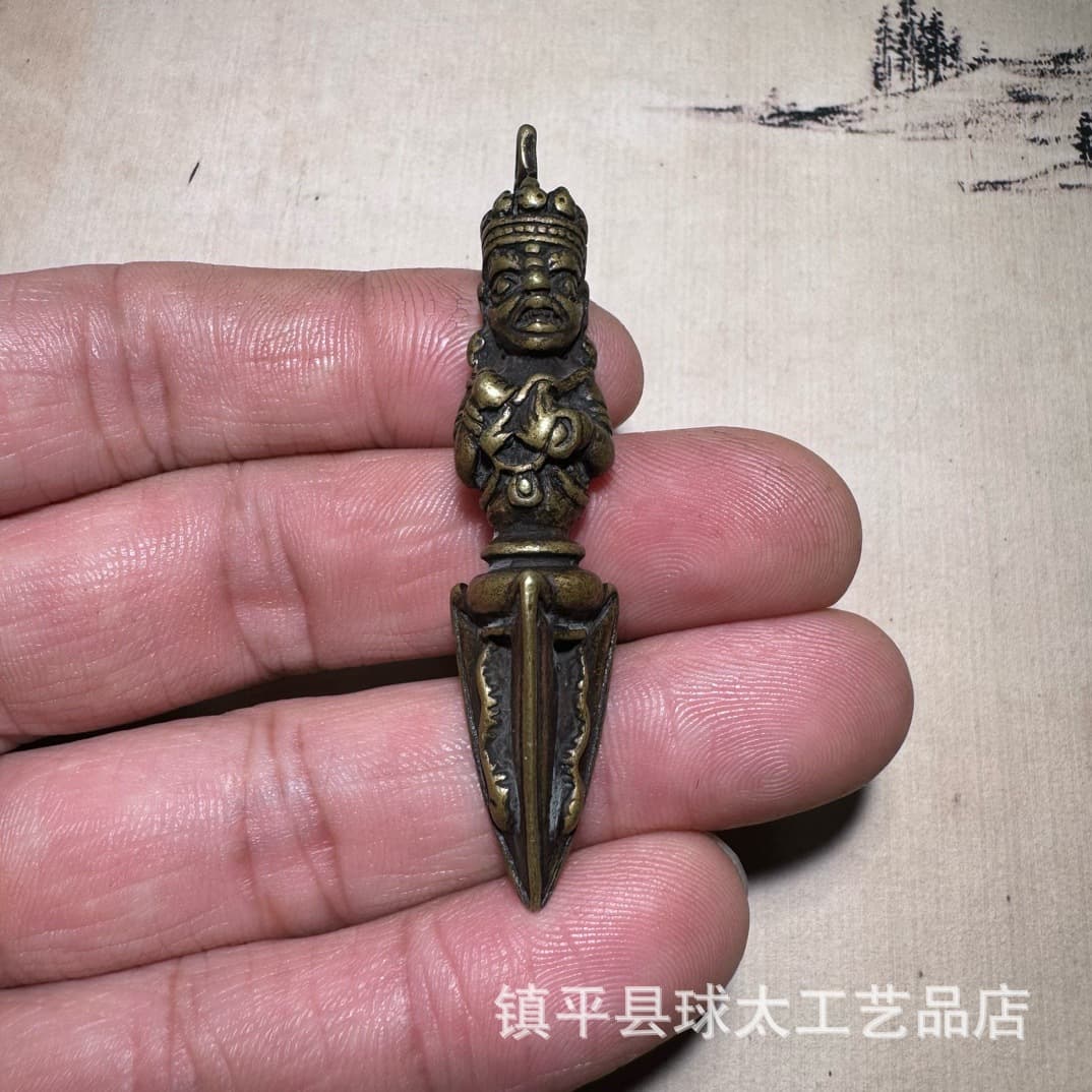 Brass Vajra pestle antique collectible handheld piece, keychain ornament small accessory