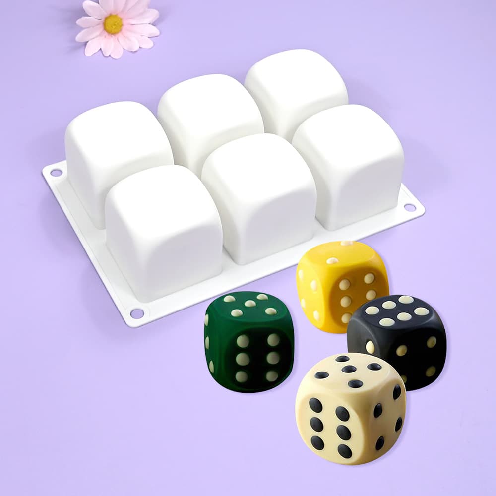 6-Cell Dice Slow Rebound Squeeze Silicone Mold Large Dice Mousse Cake Mold Chocolate Baking Tool