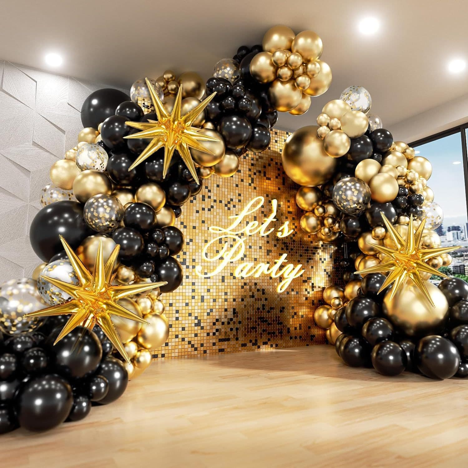Amazon Black Gold Balloon Chain Package Graduation Season Themed Balloon Combo Birthday Party Black Gold Balloon Set