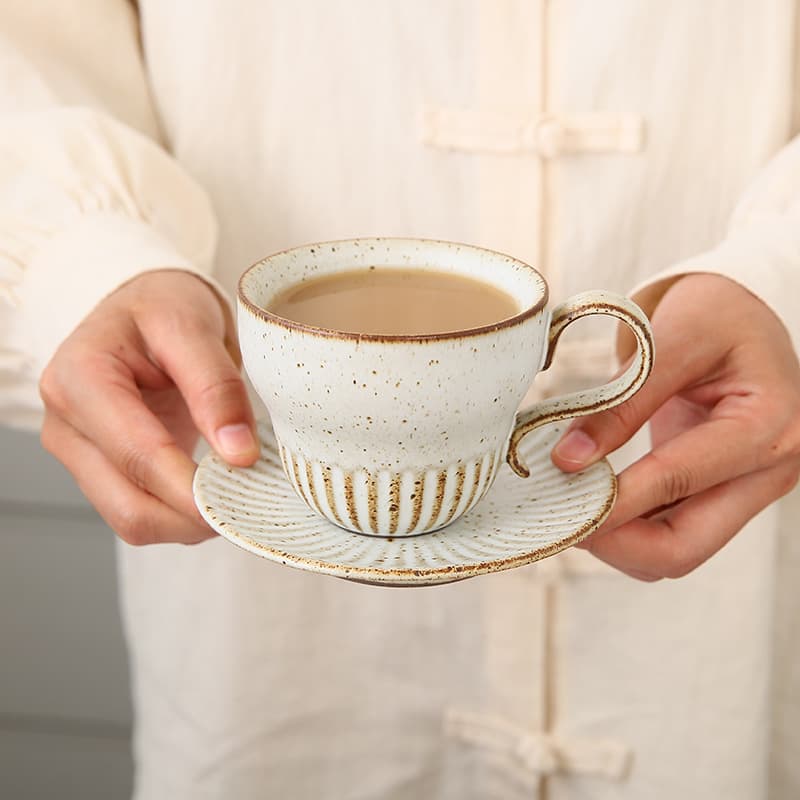 Vintage Coffee Cup and Saucer Set, Ceramic Creative Japanese Kiln-Transformation Coffee Cup, Simple Mug, Breakfast Milk Cup