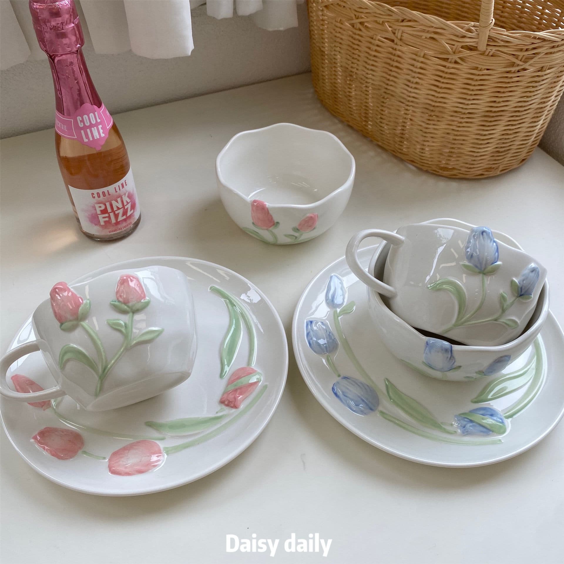 Tulip Plate Dinner Plate Japanese Tableware Bowl and Dish Set Serving Plate Home Ins Retro Breakfast Ceramic Mug