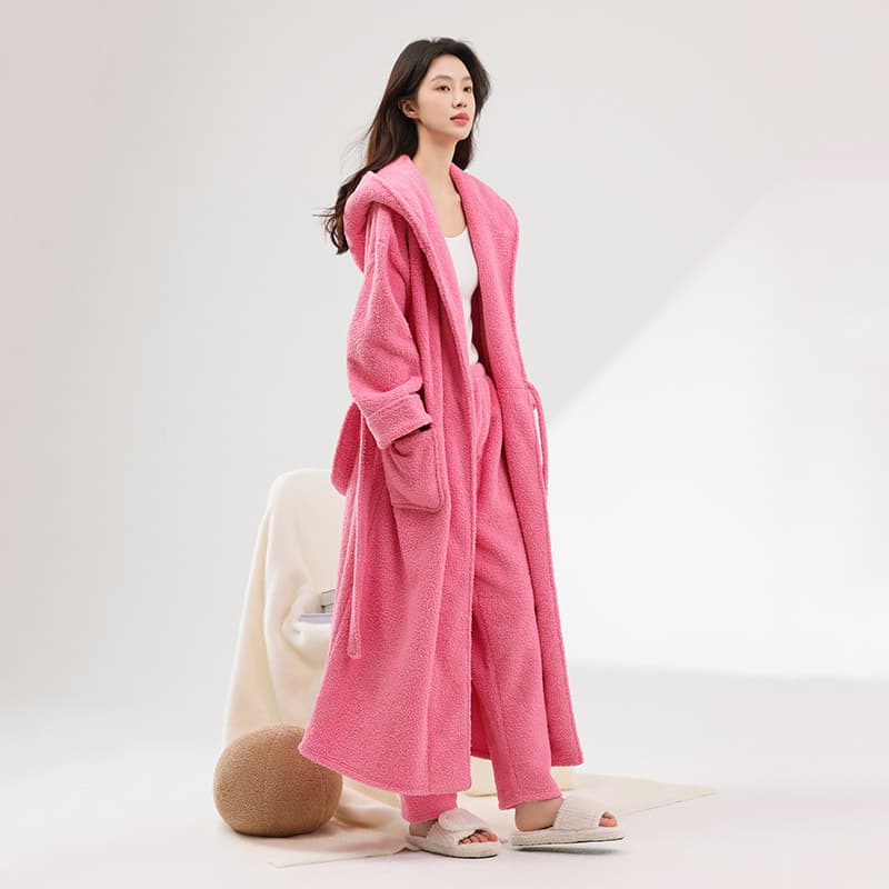 Women's Half-Fleece Pajamas, New Autumn/Winter Style, Extended and Thickened Robe, Coral Fleece Morning Robe, Spring/Autumn Bathrobe, Homewear