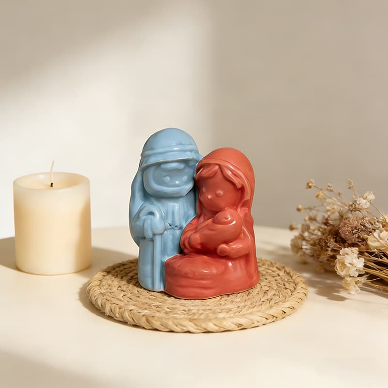 Small Holy Family Three-Person D-Type Mold DIY Candle Resin Aromatherapy Plaster Family Figurine Silicone Mold