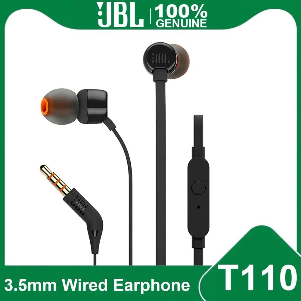JBL T110 Wired In-Ear Headphones 3.5mm with Mic and Remote, Stereo, Compatible with Computers and Phones