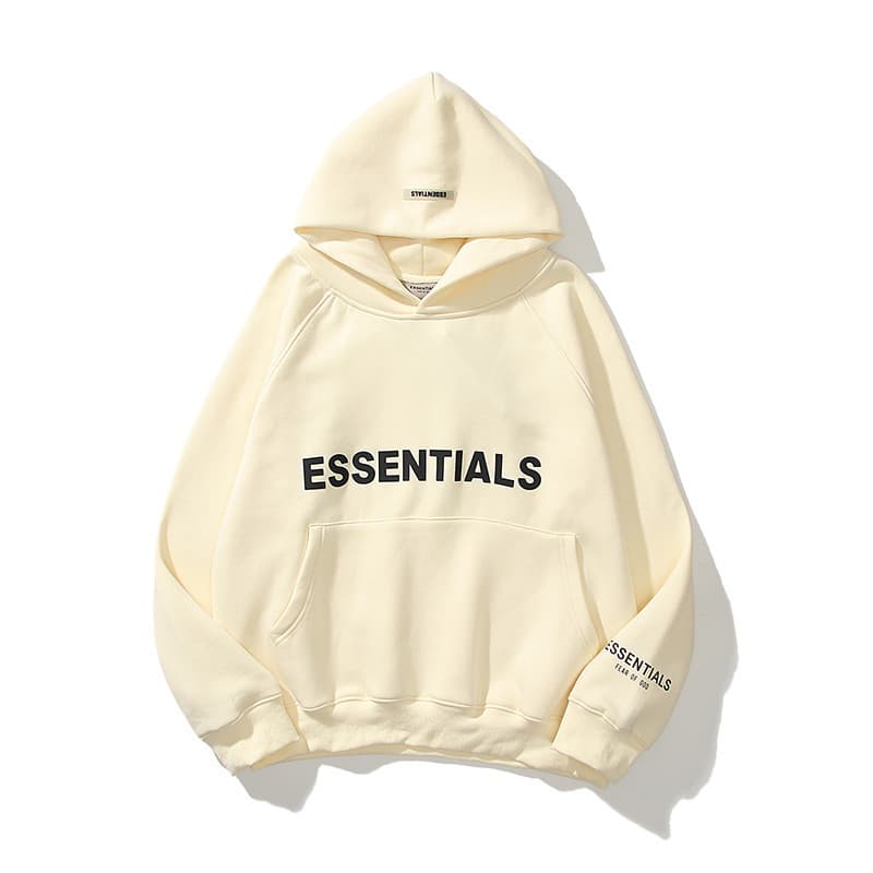 FEAR OF GOD Essentials Letter Heat Transfer Double-Layer Hooded Drop Shoulder Unisex Fleece Sweatshirt F