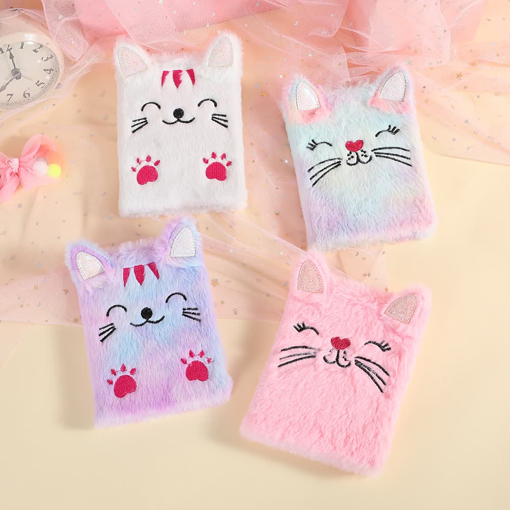 Cute Cat Plush Notebook for Kids Cartoon Writing Pad Girls Journal Diary Birthday Gift