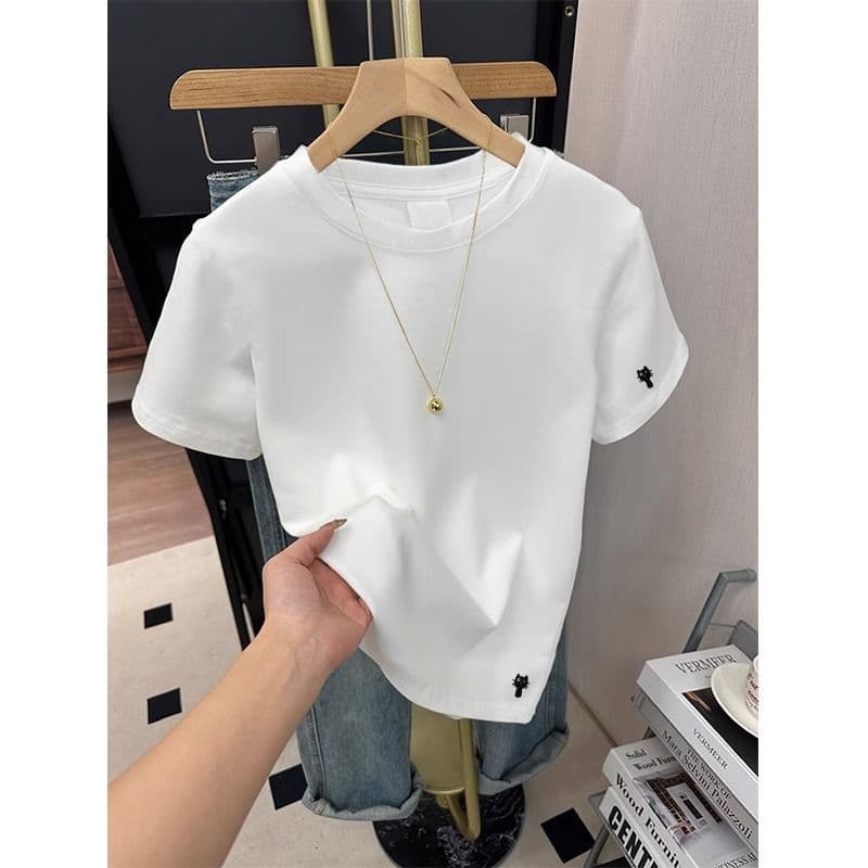 2026 summer new style loose and versatile casual design white short-sleeved t-shirt for women simple niche t-shirt top