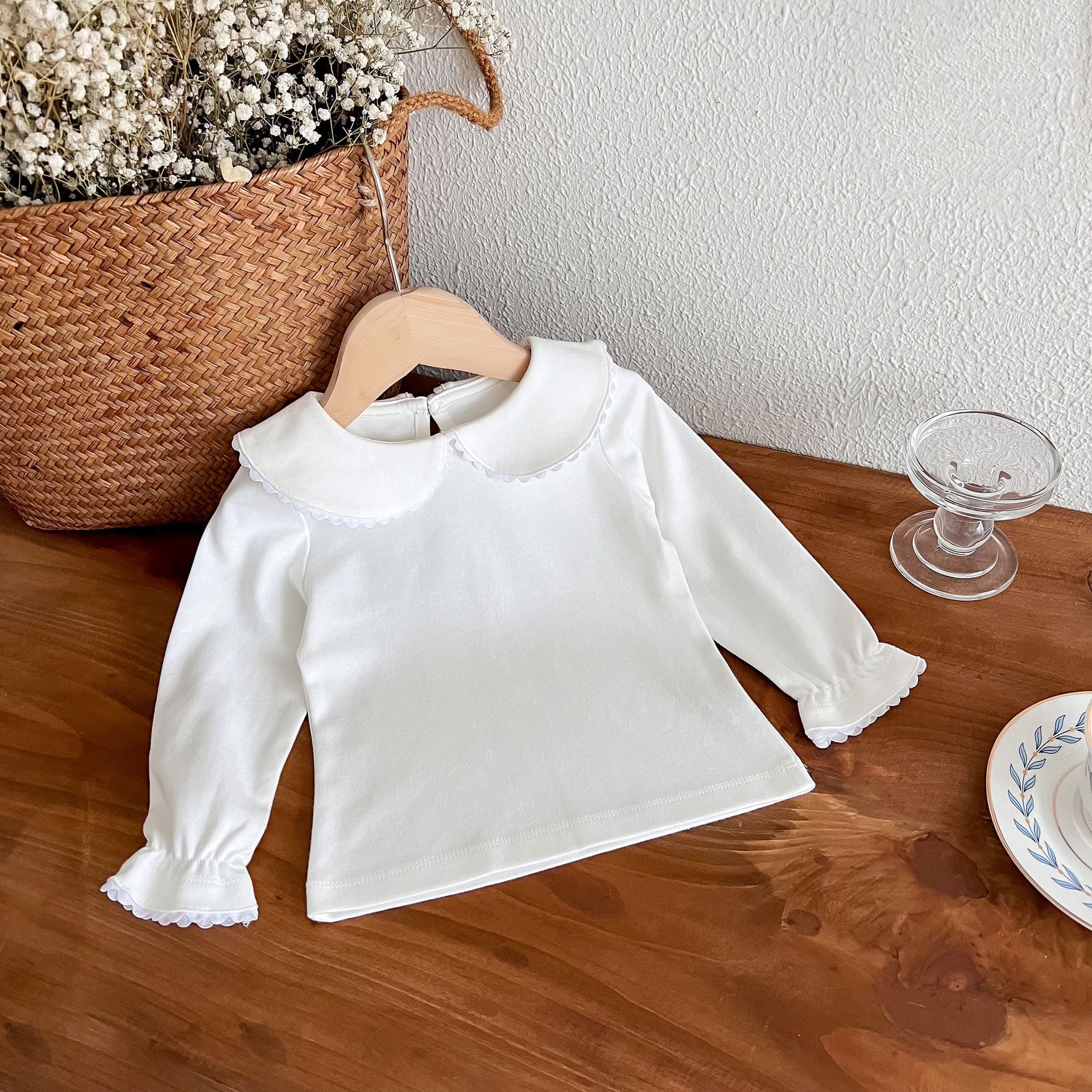 Girl Base Layer Top Korean Spring Autumn New Style Baby Girl Baby Doll Collar Top Baby Clothes