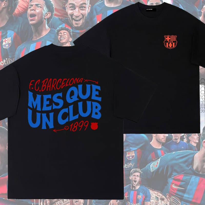 Barcelona Team Football Long-Staple Cotton Pure Cotton Short-Sleeve T-Shirt, Loose Top Summer Men's and Women's Fanwear for Fans