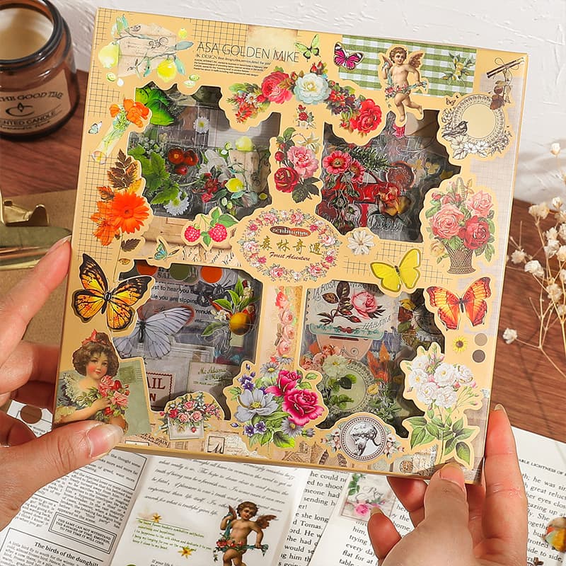 Boxed Set 100 Pet Waterproof Decorative Stickers Vintage Artistic Floral Patterns Scrapbooking Album Planner Stickers