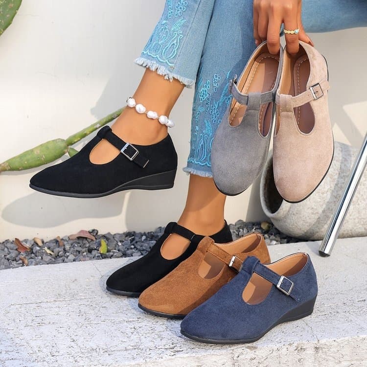 Wedge Heel Comfort Soft Sole Women's Shoes Export Suede 2025 Multi-Color Strap Commuter Women's Shoes Cross-border T Mary Jane Shoes