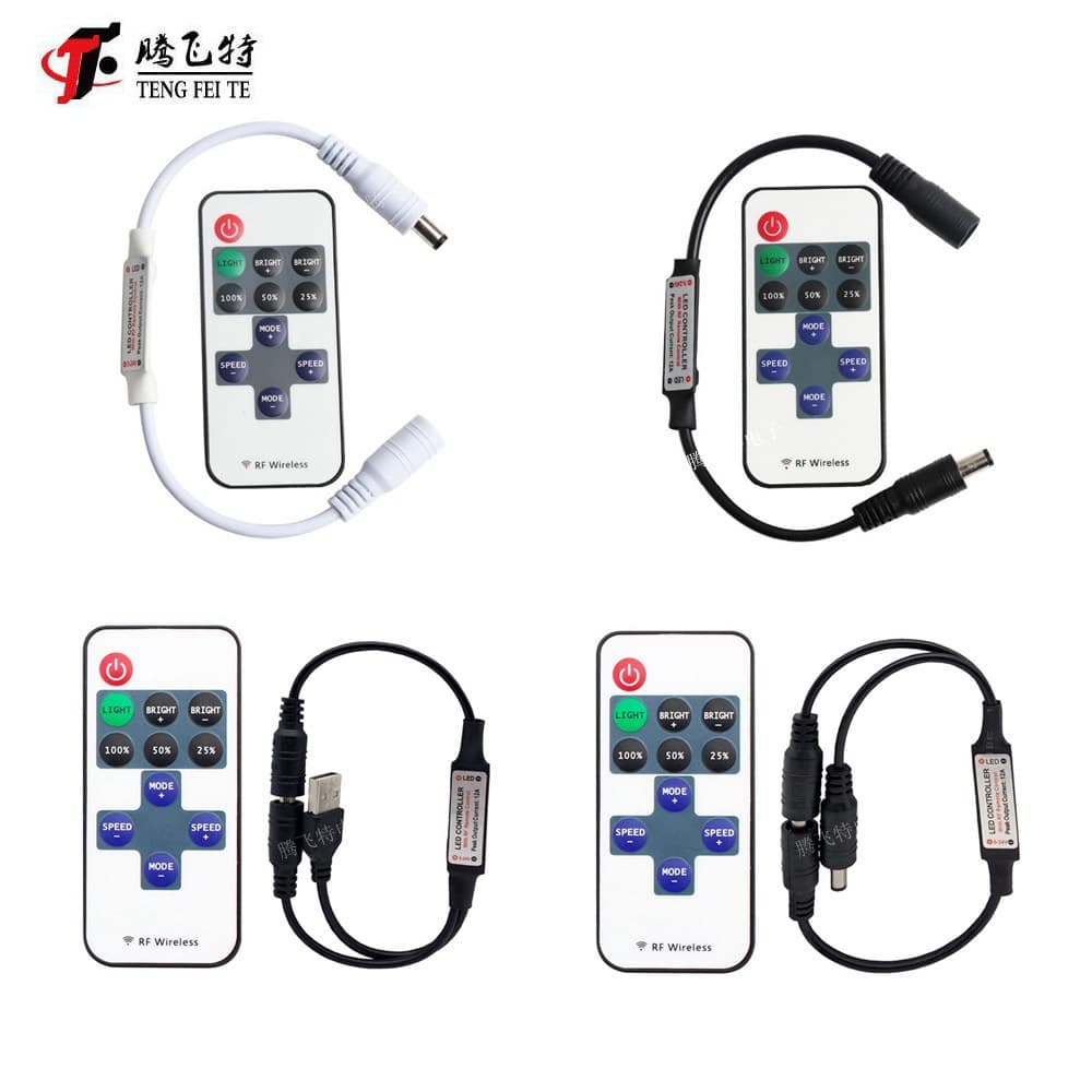 RF11-key monochrome controller, monochrome headlamp strip light string with DC power supply, 5-24V, decorative painting, RF remote control.