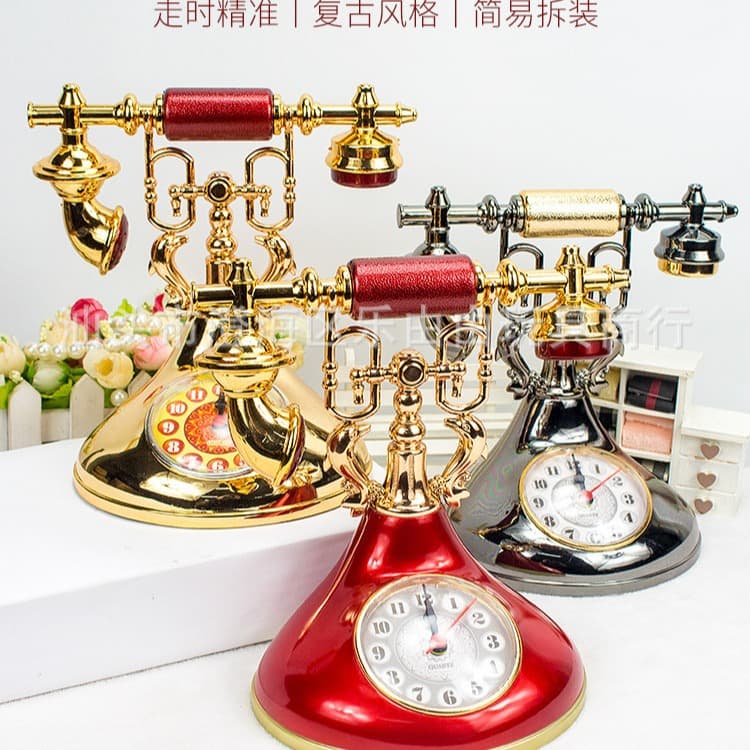 Vintage Telephone Alarm Clock Student Gift Living Room Bedside Wake-up Silent Home Decor Ornaments Photography Props