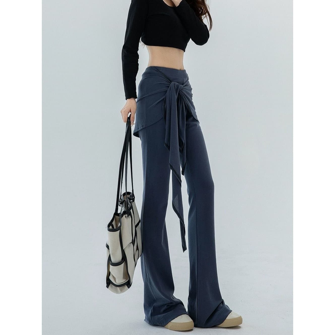 Flared Leggings for Women, One-Piece Layered Micro-Flare Casual Pants, Yoga Loose Non-Tight Horse-Leg Bell-Bottom Pants for Spring-Autumn