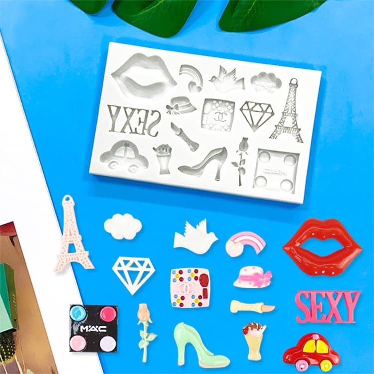 Eiffel Tower Rose Lipstick Lips Diamond Love Car Hat Cake Fondant Baking Silicone Mold