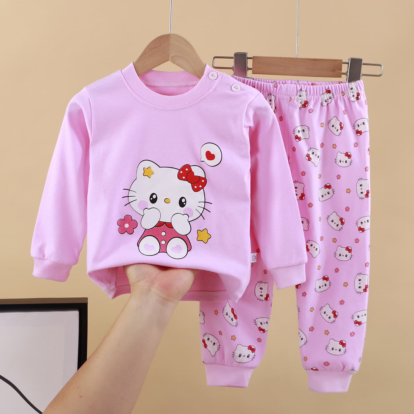 Kids' Cotton Underwear Set, New Boys' Autumn Pajamas, Girls' Baby Long-Sleeve Top and Pants Homewear, Children's Clothing Wholesale