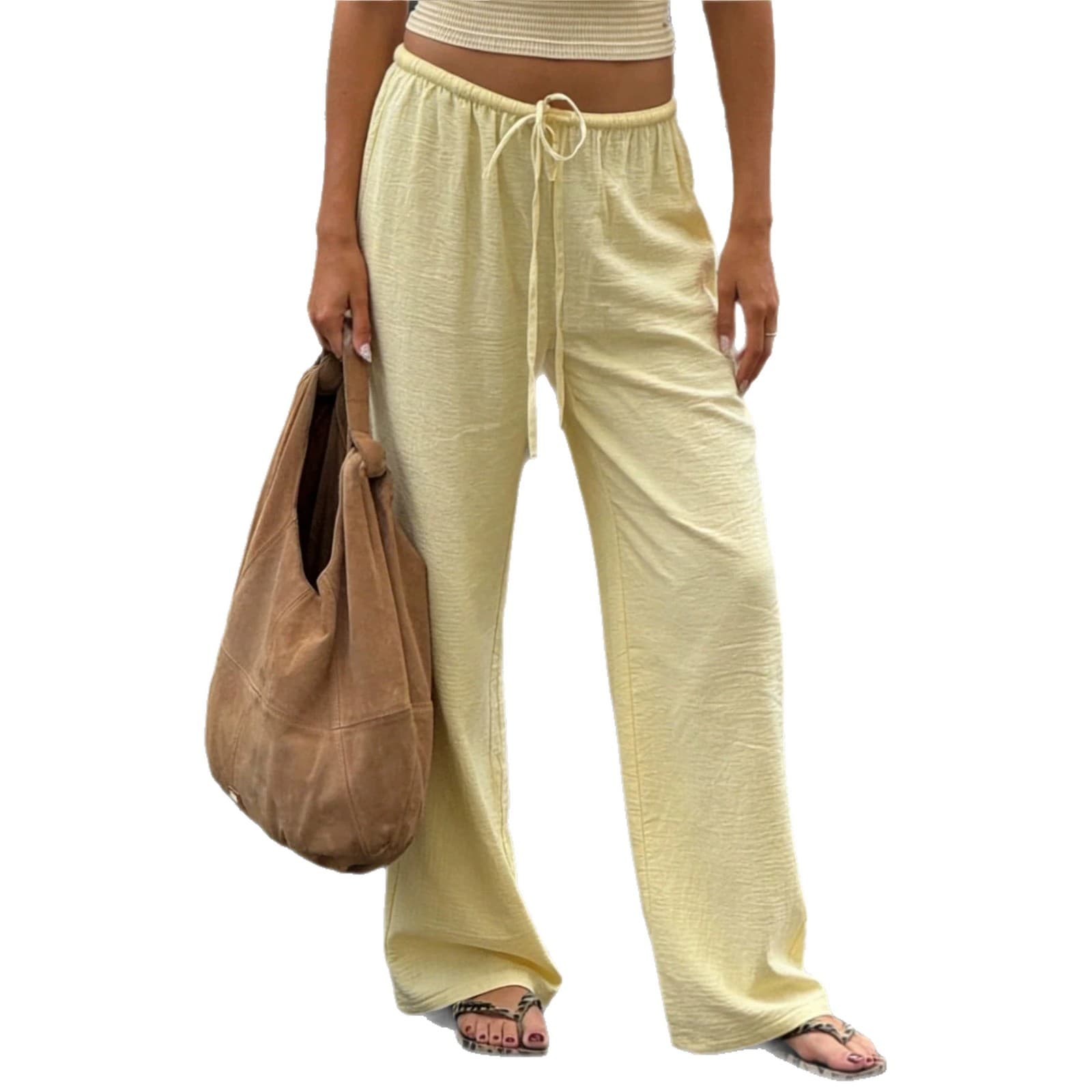 10 Colors European and American SHEIN Cross-border 2026 Summer Wide-leg Pants Drawstring Loose Casual Trousers Lightweight Women's Long Pants