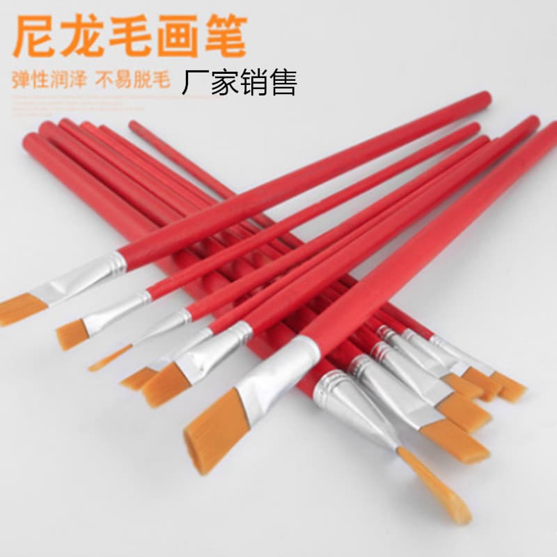 Red Handle Oil Painting Brush Nylon Bristle Single Brush for Oil, Gouache, Acrylic Painting, Wooden Handle Brush Wholesale