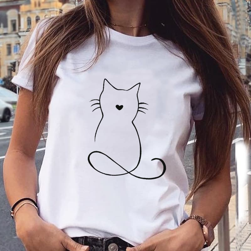 Summer Women's Cat Animal T-Shirt Plus Size Loose Fit Cute T-Shirt Summer