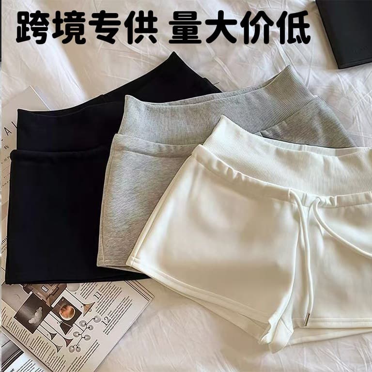 Gray Sports Shorts, Hot Girl Hot Pants, Drawstring Casual Pants, Women's Summer Low-Waist Straight Pants, Slimming Black Pants