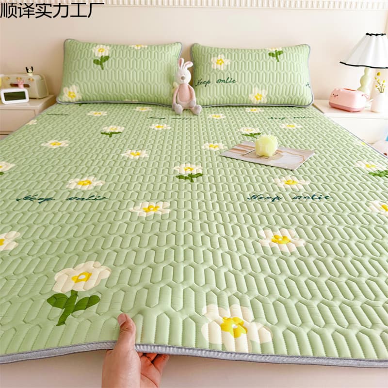 Latex Cooling Mat Three-Piece Set Machine Washable Air Conditioning Soft Mat Ice Silk Mat Fitted Sheet Summer Cool-Feel Summer Cooling Mat Mattress Cover
