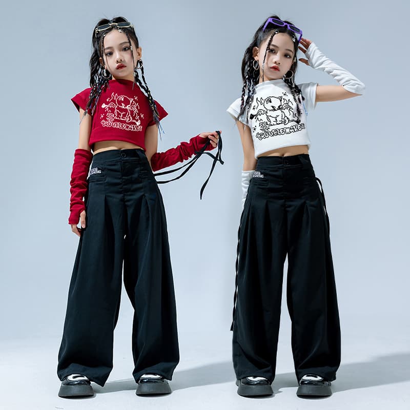 Girls Jazz Dance Costume Kids Hip Hop Performance Outfit Jazz Dancewear Short Crop Top Stage Costume