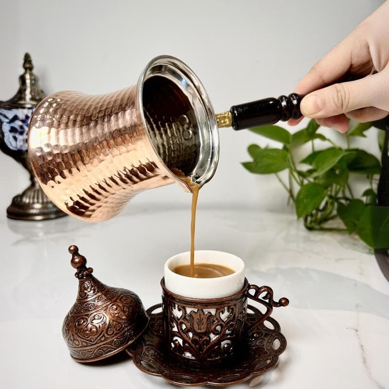 Türkiye imported handmade thickened copper coffee pot hot milk teapot wooden handle heat-proof hand brewing kettle