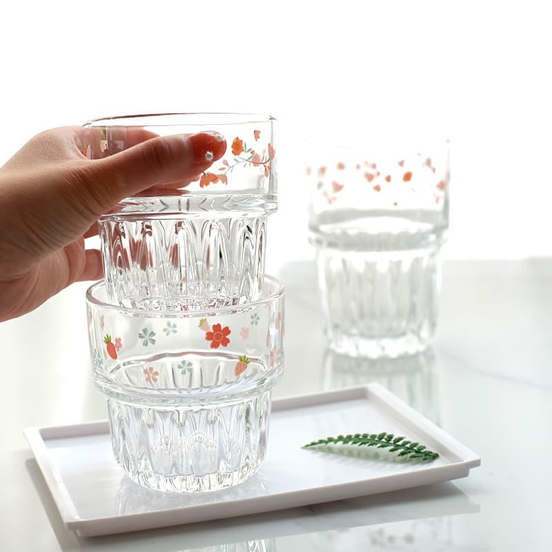 Sunflower Relief High-Foot Glass Cup Water Cup Breakfast Cup Women's Household Beer Cup Wholesale Juice Cup Cold Drink Cup