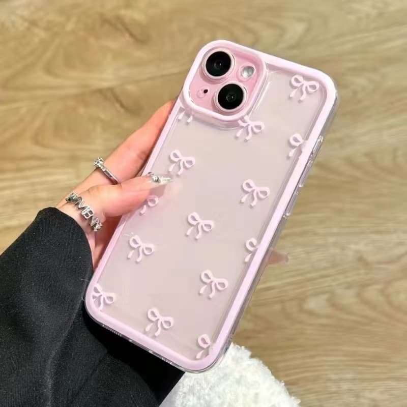 Pink Bow Space Case for iPhone 17 Phone Case Apple 16 High Transparency Drop-Resistant Side Heart Soft Case 15