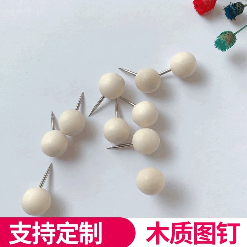Wooden Ball Nails, Solid Wood Thumbtacks, Creative Push Pins for Cork Boards, Spherical Nails, Art Tacks, Wall Nails Wholesale