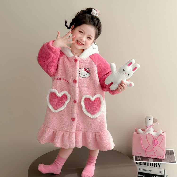 Girls' Bathrobe 2025 New Autumn/Winter Children's Hooded Flannel Warm Homewear Coral Fleece Baby Bathrobe