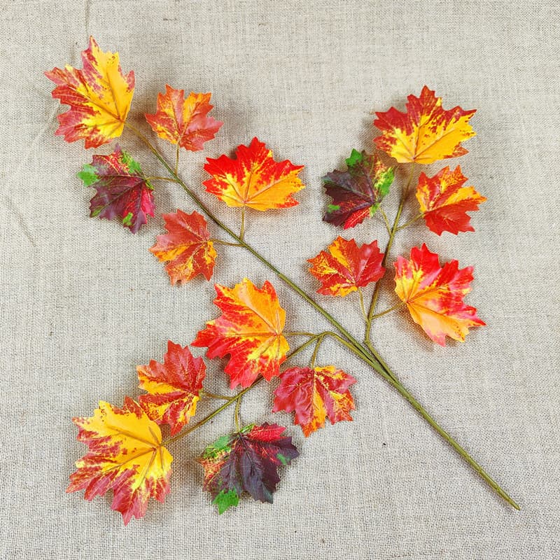 Artificial Maple Leaves Laminated Fake Leaves Branches Green Plants Autumn Project Landscape Greening Wholesale