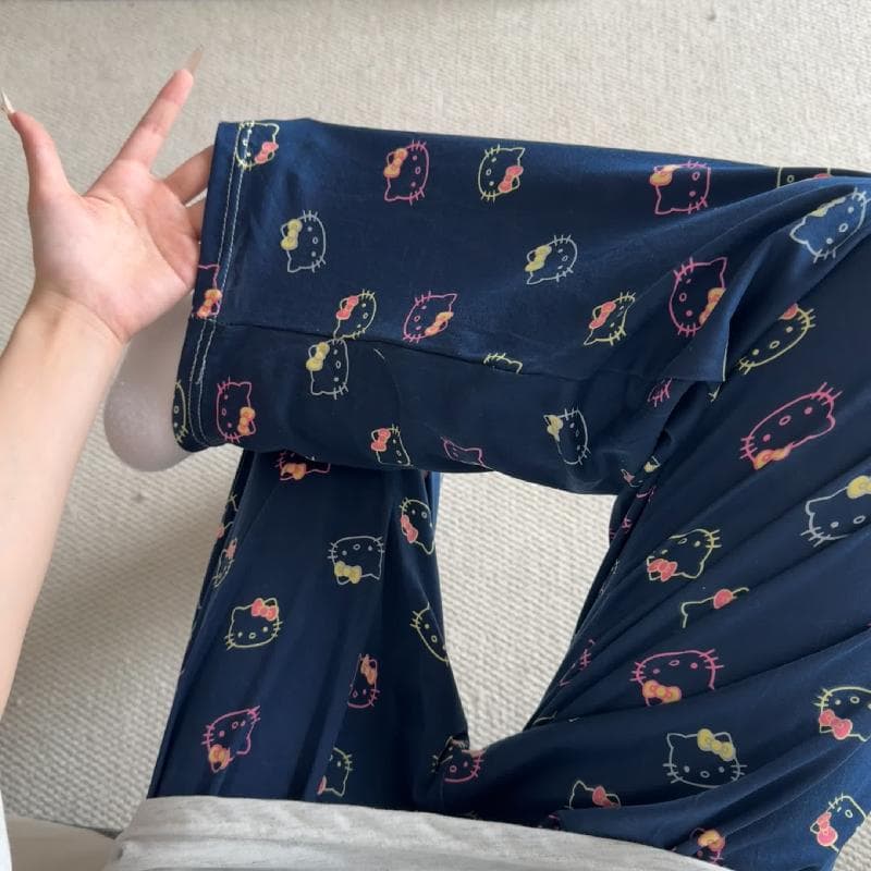 Spring and Summer Straight-Leg Pants, Cotton-Like Sleep Pants for Women, Colorful Kt Cat Anti-Mosquito Pants, 2026 New Model, Can Be Worn Outside, Home Long Pants