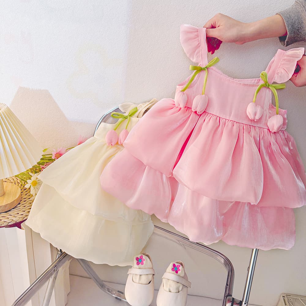 Princess Style Summer Dress Baby Girl Romper Cotton Blend Korean Version Sleeveless A-Line Skirt Cute Solid Color Baby Clothes