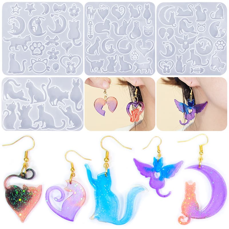 DIY Resin Cat Earring Series Silicone Mold Christmas Earring Drop Earring Hair Clip Hanging Ornament Badge