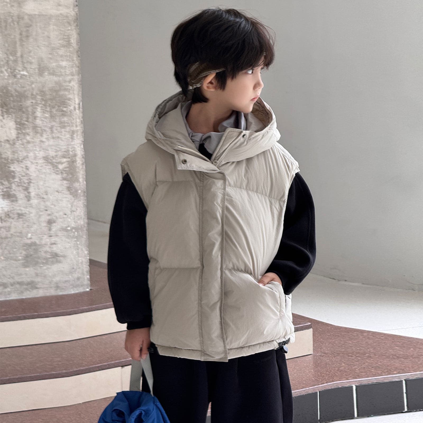 Kids Down Vest Korean Style 2026 New Boys Girls Mid-Large Children Thickened Hooded White Duck Down Sleeveless Jacket Trendy