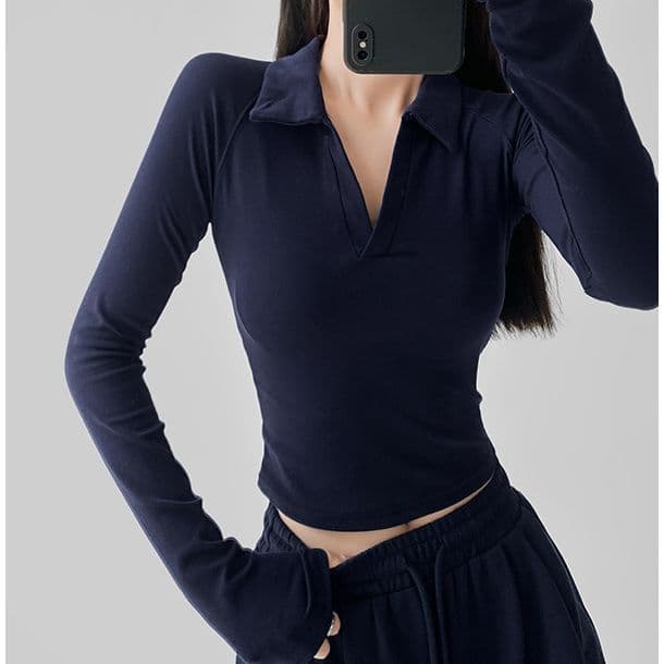 Slim-fit top for women, autumn new style, spicy girl sexy pure desire style high-waist short long-sleeve T-shirt base layer