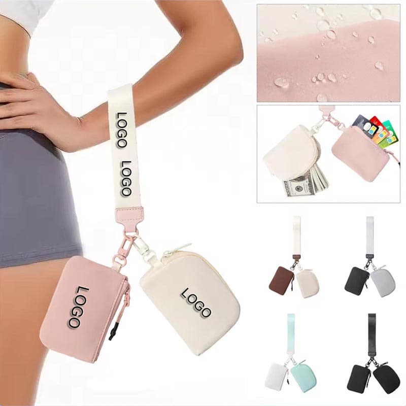 Cross-border best-selling double-bag wrist bag, contrasting color coin purse, fitness waterproof nylon card holder, lipstick storage bag