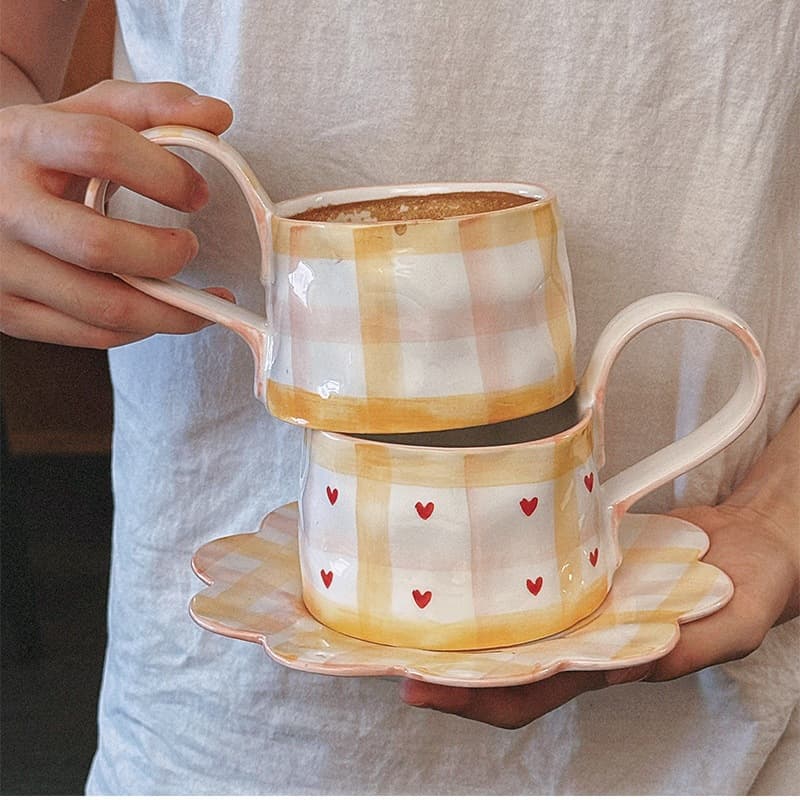 Korean Ins Style Blogger Same Hand-Painted Under-Glaze Ceramic Cup and Saucer Coffee Cup Dessert Plate Breakfast Milk Cup