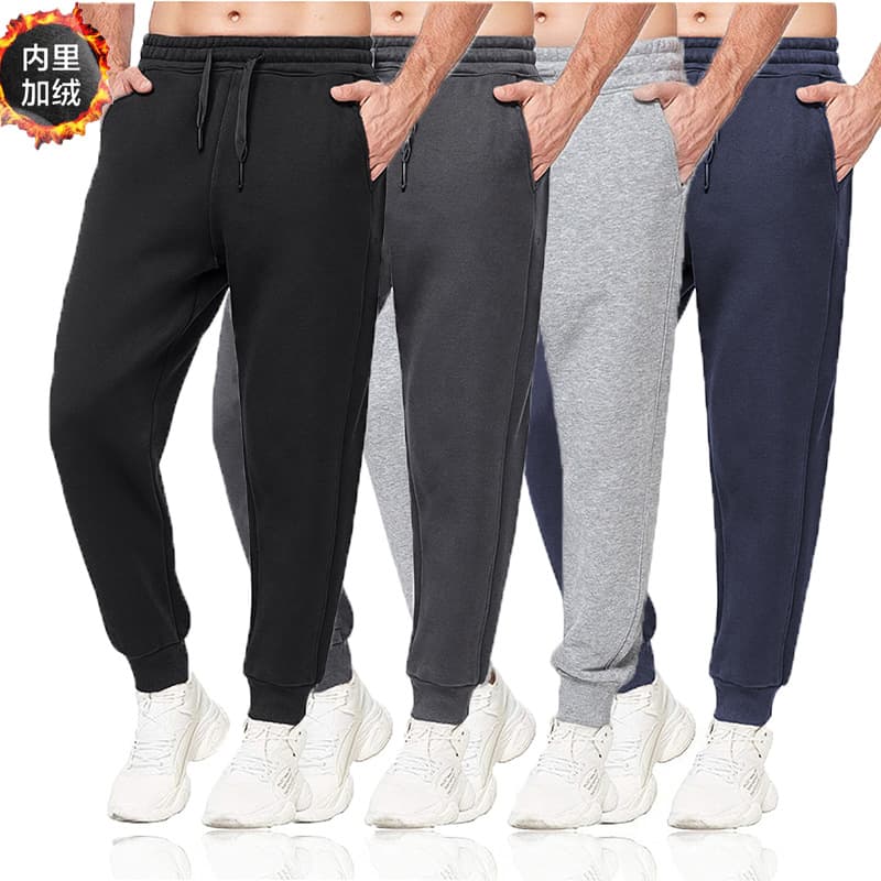 2025 new cross-border Amazon drawstring slim-fit athletic pants running pants inner fleece-lined solid color tapered sweatpants men