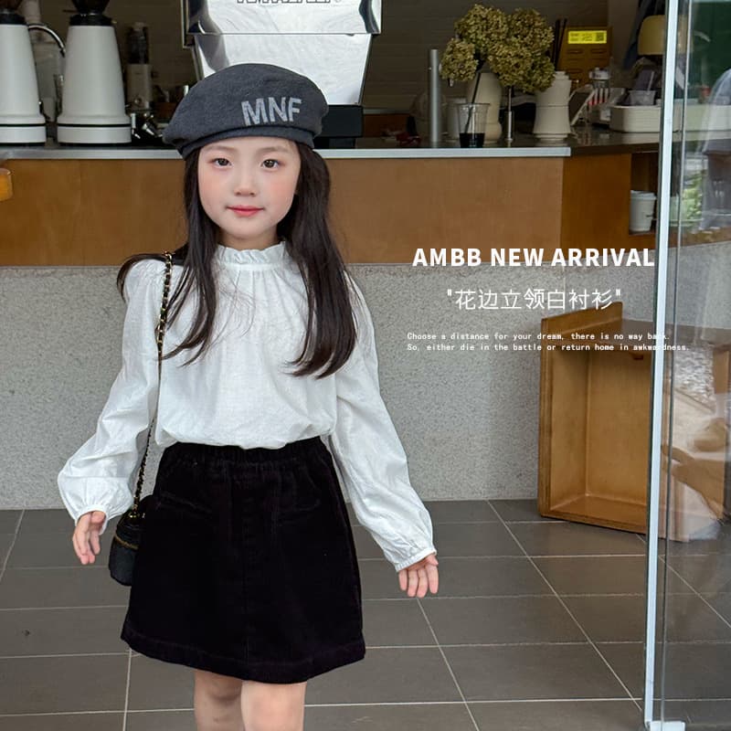 Aimobaby Girls' Autumn Fashion Inner Wear White Shirt Children's Elegant Lace Stand-Up Collar Jacquard Shirt Top