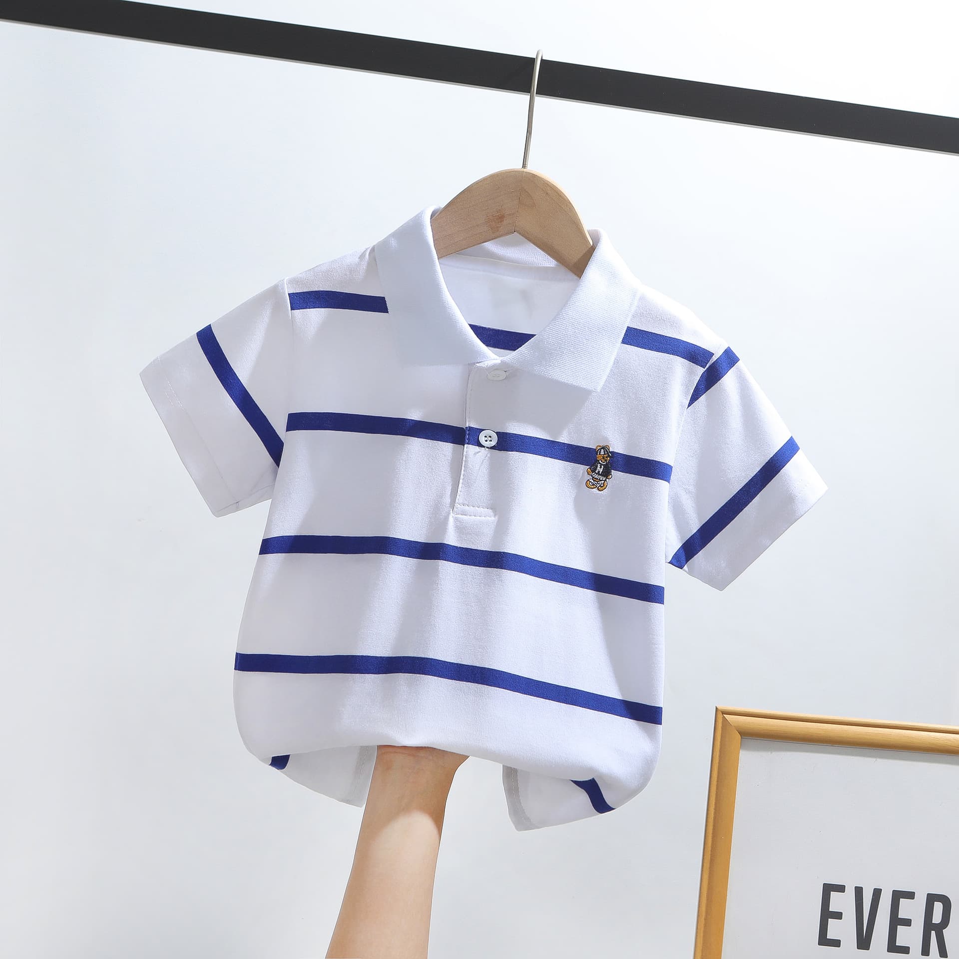Children's Short Sleeve Shirt Boys Summer Cotton Striped Polo Shirt Customizable