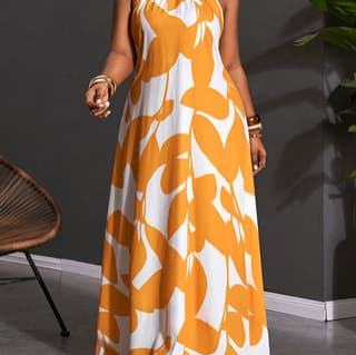 European and American cross-border Amazon halter neck sleeveless print elegant temperament holiday versatile women's dress
