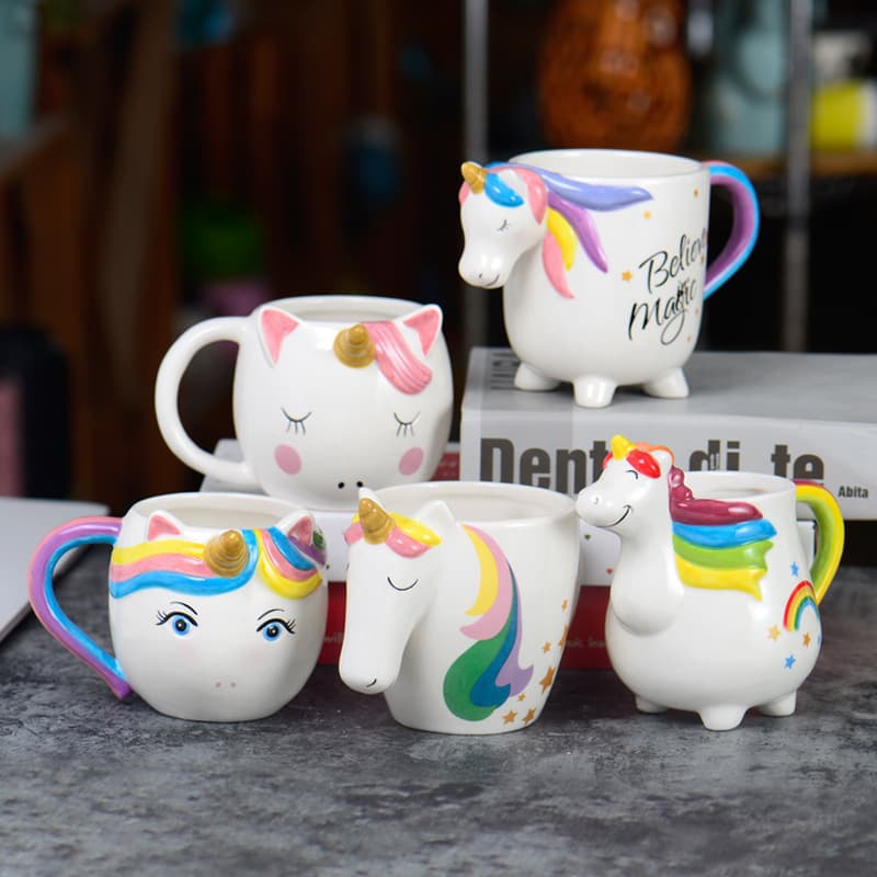 Cross-Border Unicorn Ceramic Cup Milk Breakfast Cup Rainbow Horse Cartoon Office Cup Home Creative Mug