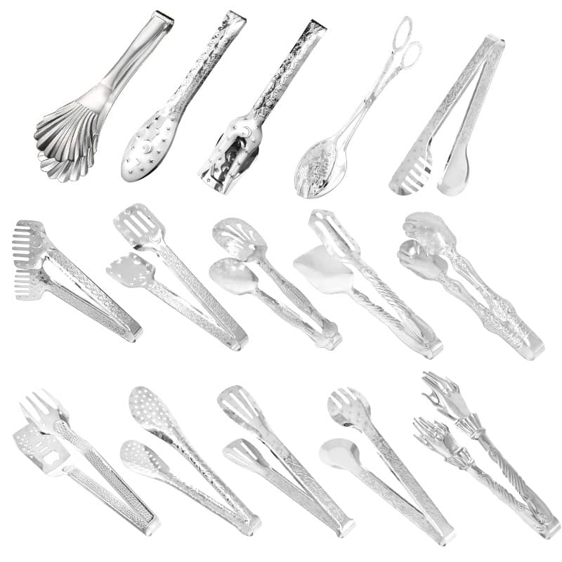 Stainless Steel Food Tongs, Heat-Resistant, Anti-Scald, Light Luxury Food Tongs, Restaurant Steak Tongs, Serving Tongs, Three-Line Tongs, Embossed Bread Tongs