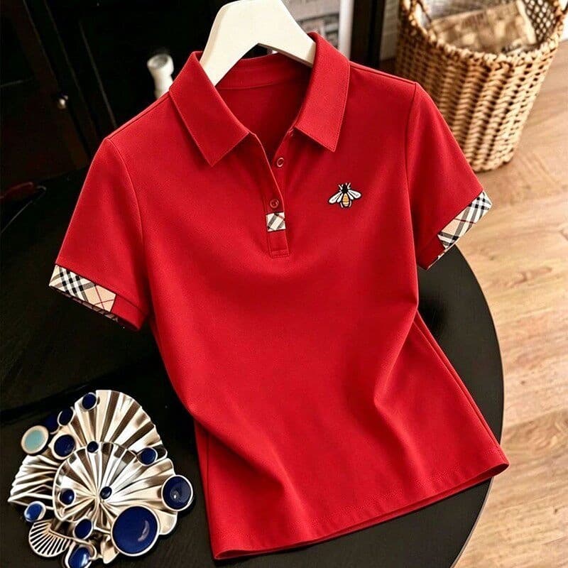 Women's Summer New Style Mother's Lapel Short Sleeve T-Shirt, Sports Slim Fit Casual Top, Plus Size Women's Top